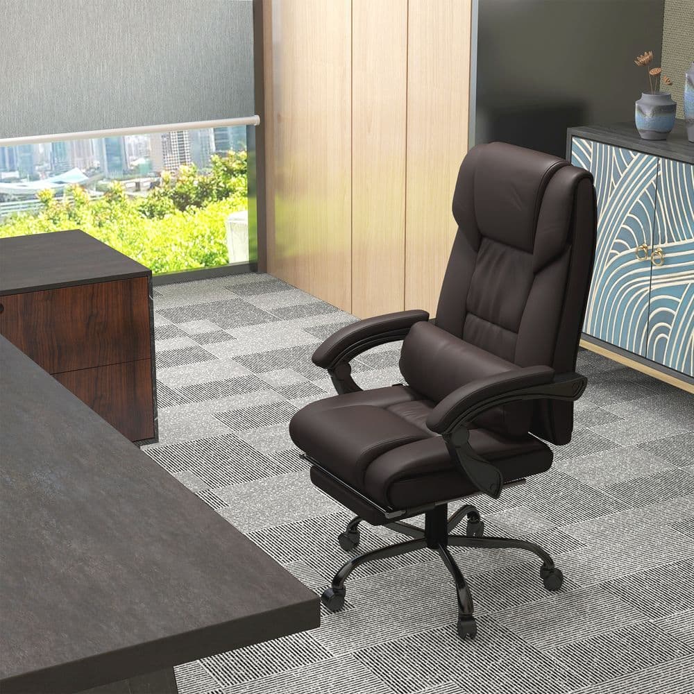 image-PU Leather Massage Office Chair with 6 Vibration Points Adjustable Height Brown