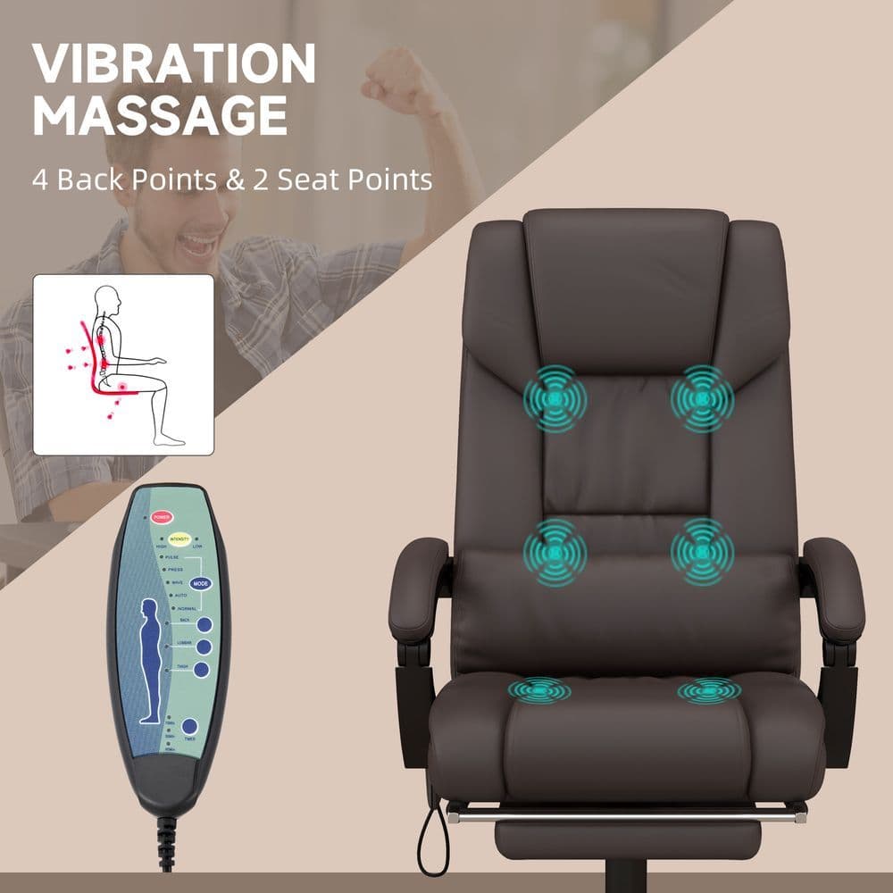 image-PU Leather Massage Office Chair with 6 Vibration Points Adjustable Height Brown