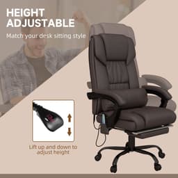 image-PU Leather Massage Office Chair with 6 Vibration Points Adjustable Height Brown