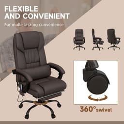 image-PU Leather Massage Office Chair with 6 Vibration Points Adjustable Height Brown
