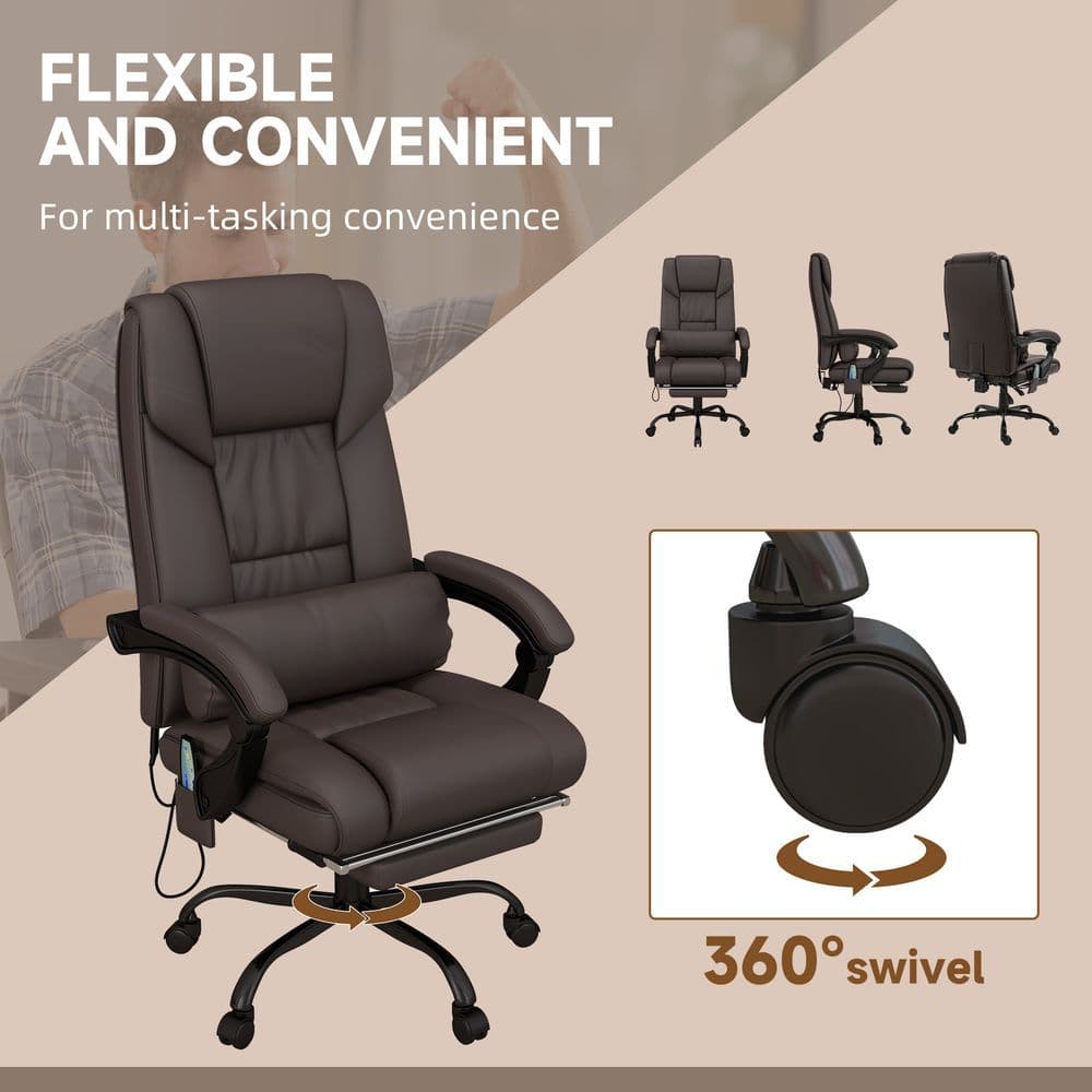 image-PU Leather Massage Office Chair with 6 Vibration Points Adjustable Height Brown