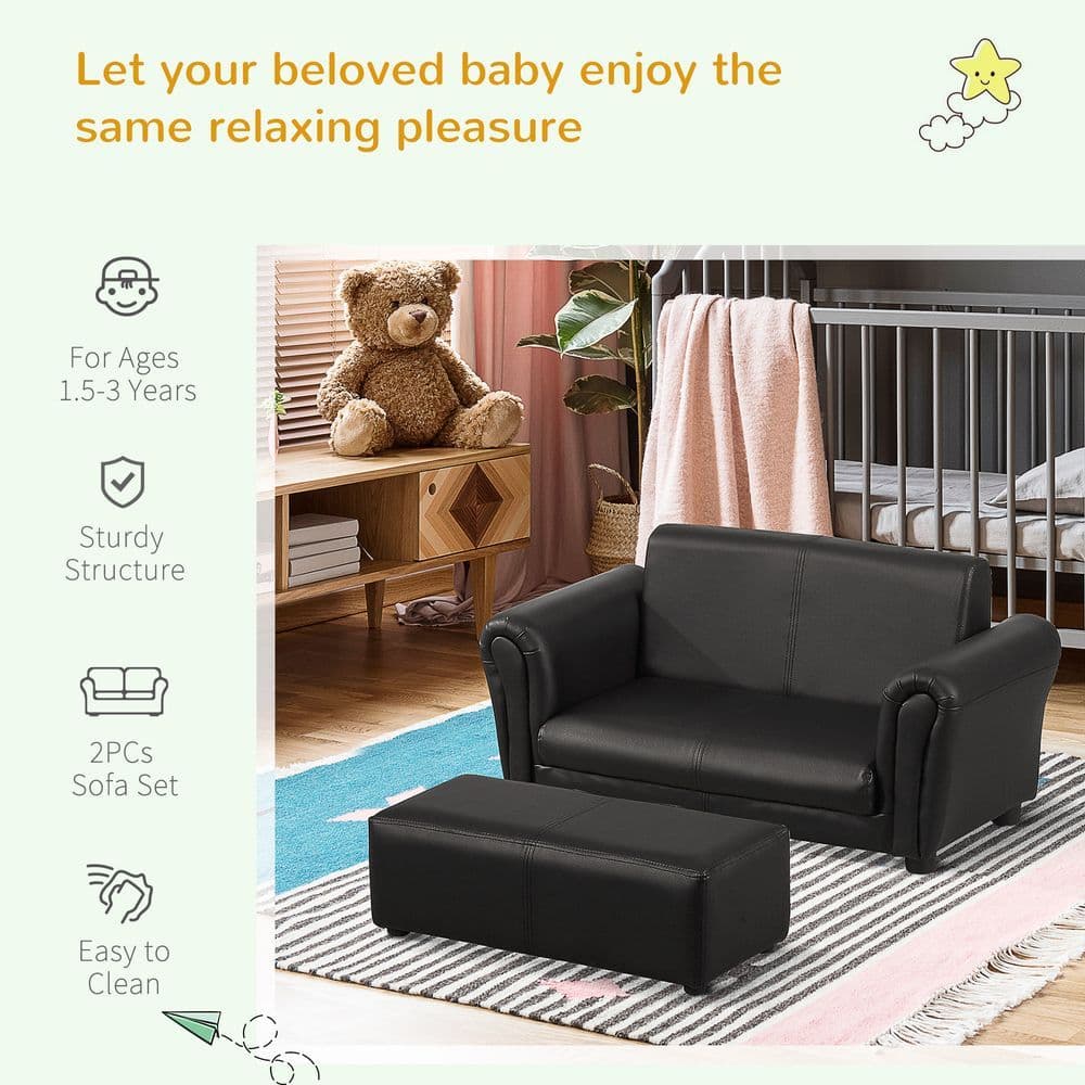 image-Kids Childrens Sofa Set 2 Seater Seat Furniture Armchair Boys Girls Footstool