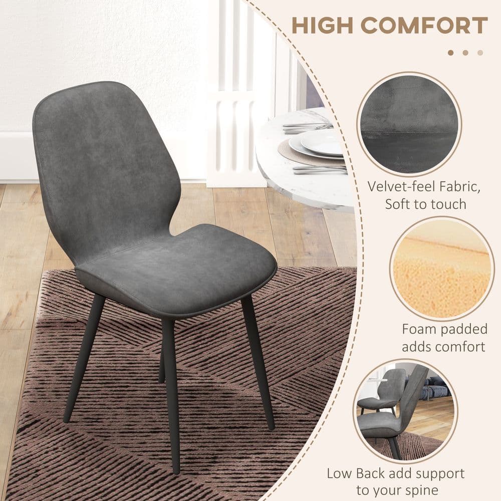 image-HOMCOM Dining Chairs Set of 2, Upholstered Kitchen Chairs with Metal Legs, Grey