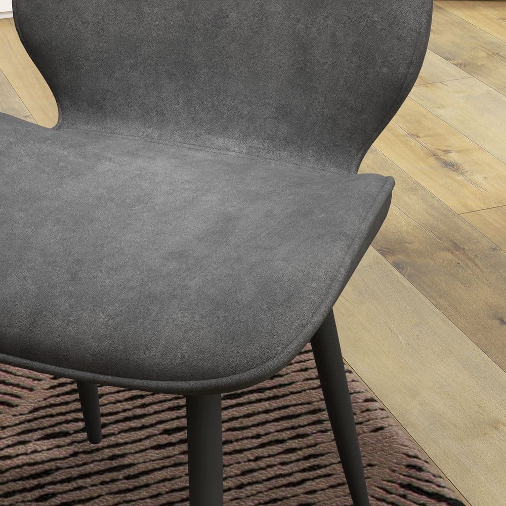 image-HOMCOM Dining Chairs Set of 2, Upholstered Kitchen Chairs with Metal Legs, Grey