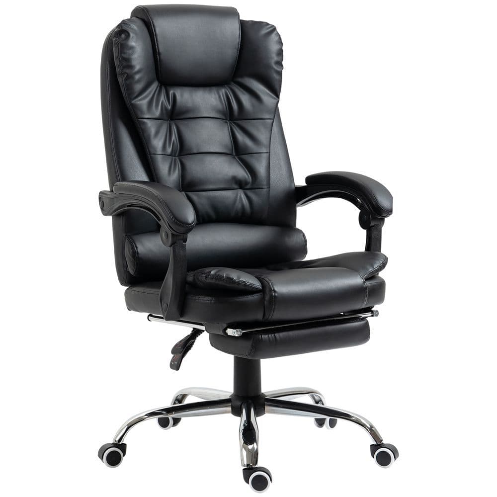 image-PU Leather Home Office Chair High Back Computer Chair with Swivel Wheels Black
