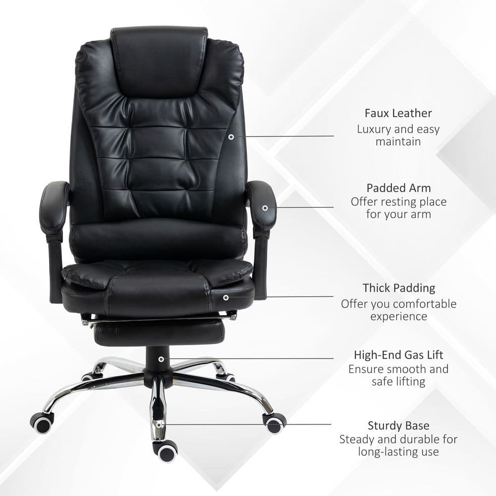 image-PU Leather Home Office Chair High Back Computer Chair with Swivel Wheels Black