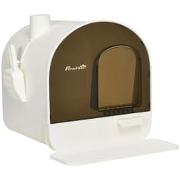 image-Hooded Cat Litter Tray Kitten Toilet w/ Scoop, Filter, Flap Door 43 x 44 x 47cm