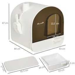 image-Hooded Cat Litter Tray Kitten Toilet w/ Scoop, Filter, Flap Door 43 x 44 x 47cm