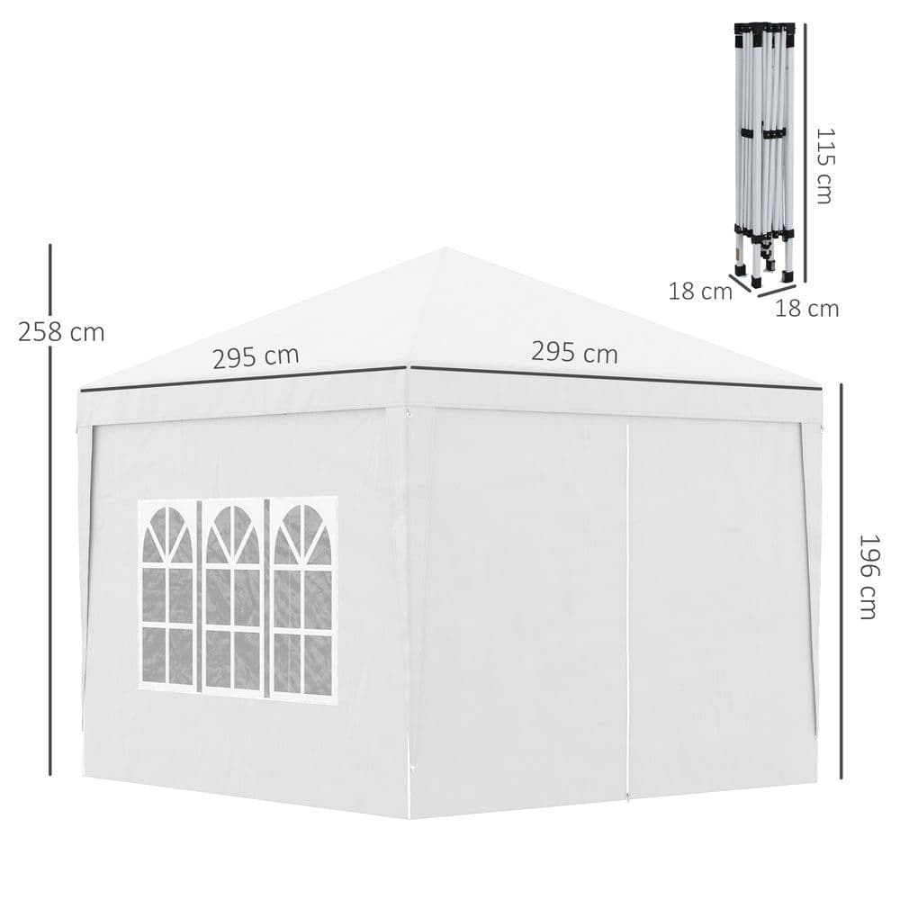 image-Outsunny 3mx3m Pop Up Gazebo Party Tent Canopy Marquee with Storage Bag White