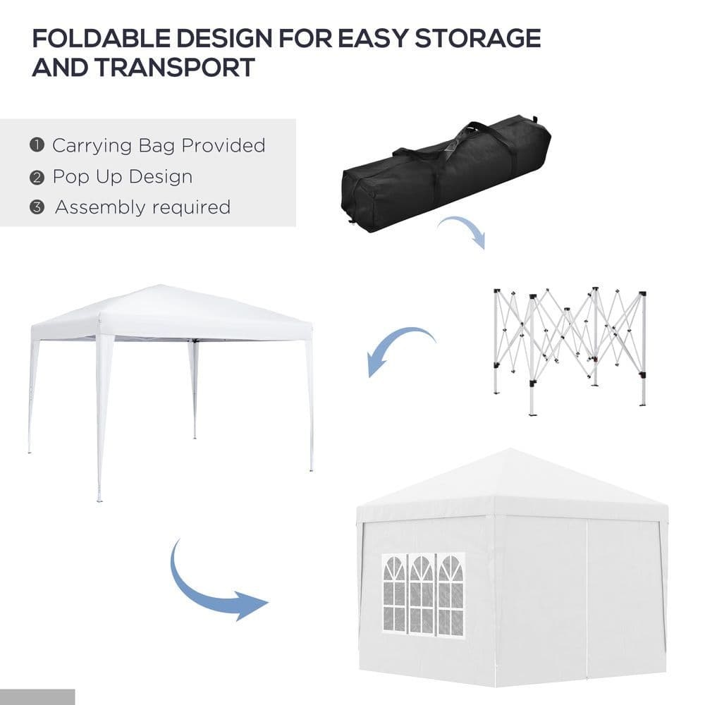 image-Outsunny 3mx3m Pop Up Gazebo Party Tent Canopy Marquee with Storage Bag White