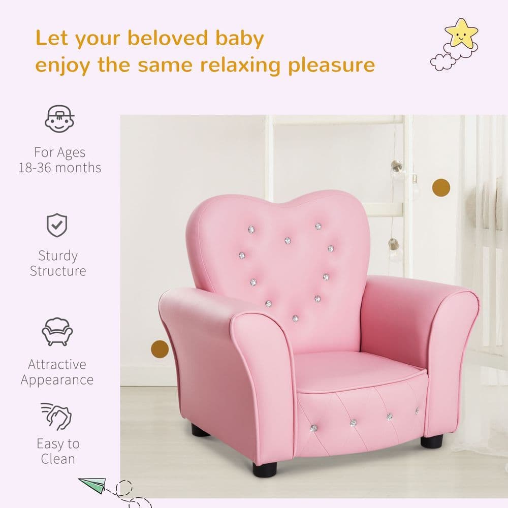 image-Kids Toddler Sofa Children Armchair Seating Chair Relax Girl Princess Pink