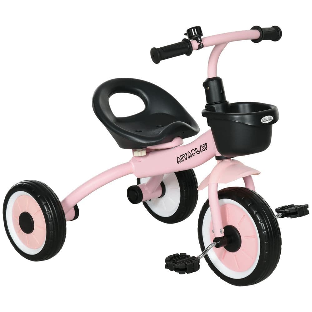 image-Kids Trike, Tricycle with Adjustable Seat, Basket, Bell for Ages 2-5 Years Pink