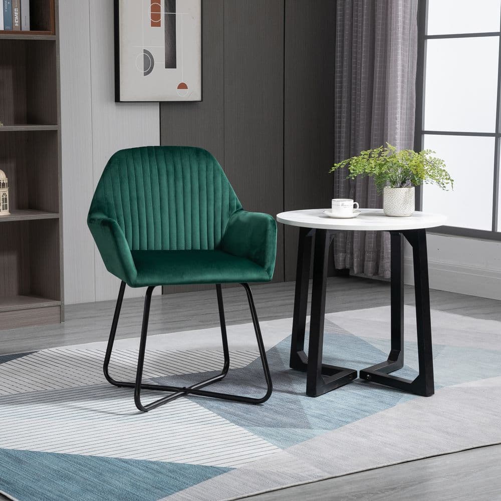 image-Modern Accent Chair Velvet-Feel Upholstered Lounge Armchair Metal Base Green