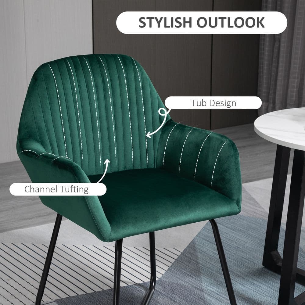 image-Modern Accent Chair Velvet-Feel Upholstered Lounge Armchair Metal Base Green