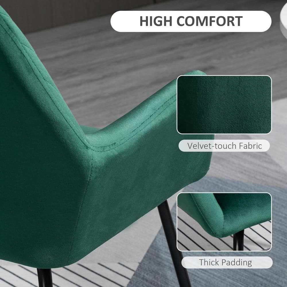 image-Modern Accent Chair Velvet-Feel Upholstered Lounge Armchair Metal Base Green