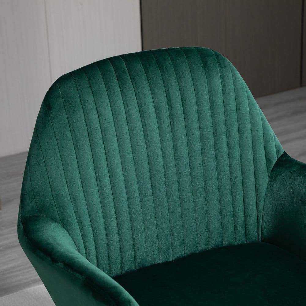 image-Modern Accent Chair Velvet-Feel Upholstered Lounge Armchair Metal Base Green