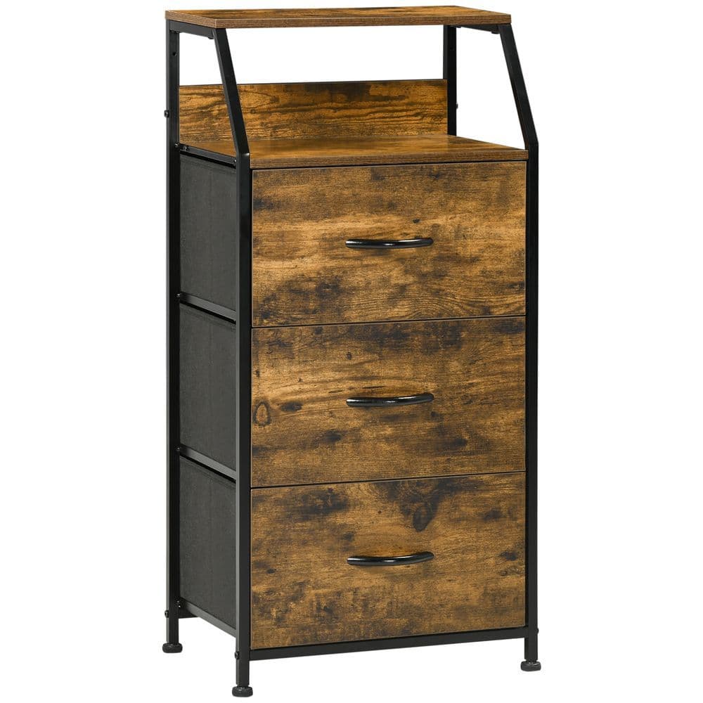 image-HOMCOM Industrial 3 Drawers Storage Cabinet w/ Display Shelves for Living Room