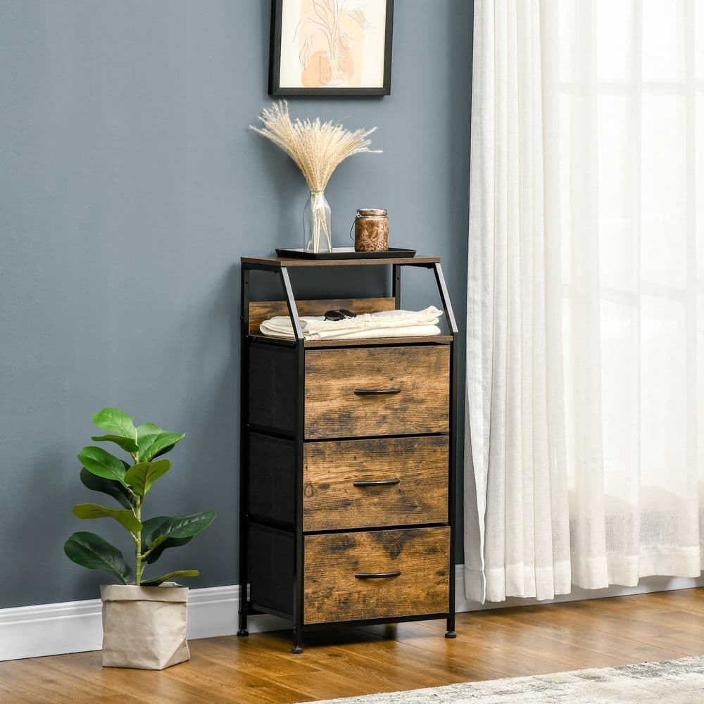 image-HOMCOM Industrial 3 Drawers Storage Cabinet w/ Display Shelves for Living Room