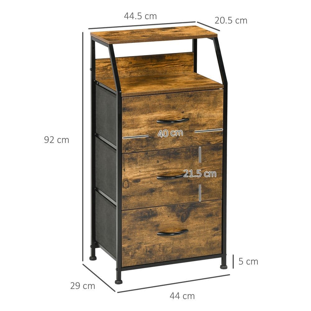 image-HOMCOM Industrial 3 Drawers Storage Cabinet w/ Display Shelves for Living Room