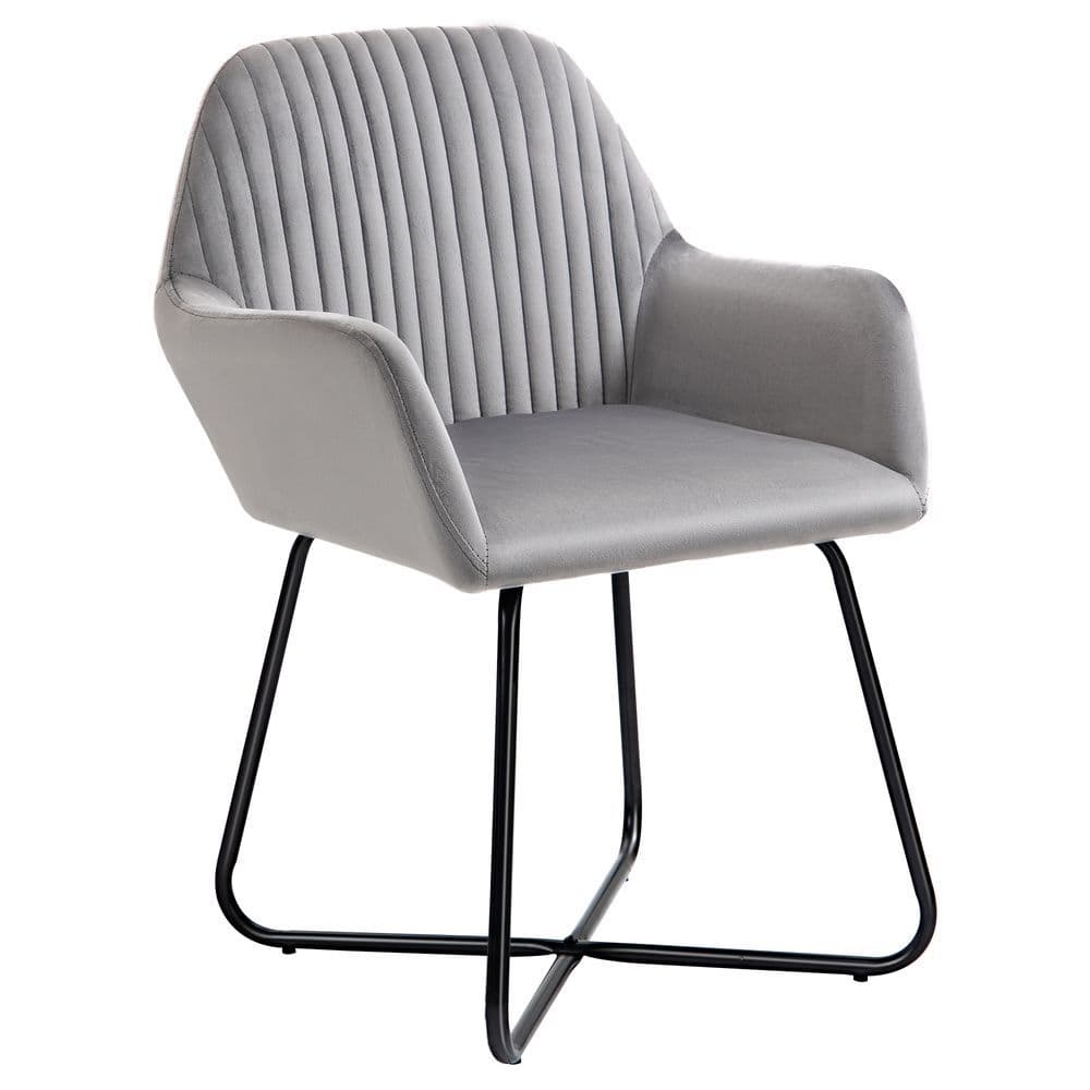 image-Modern Accent Chair Velvet-Feel Upholstered Lounge Armchair Metal Base Grey