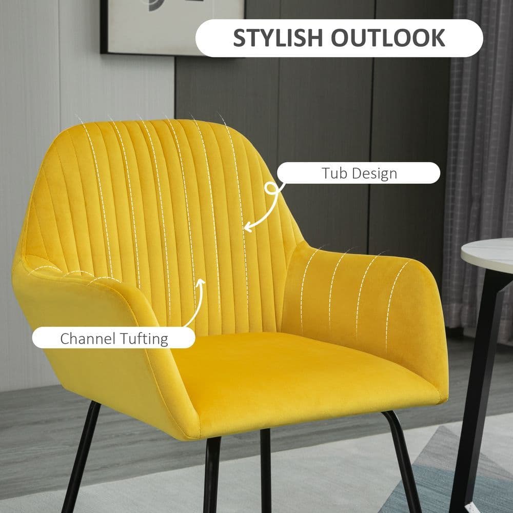 image-Modern Accent Chair Velvet-Feel Upholstered Lounge Armchair Metal Base Yellow