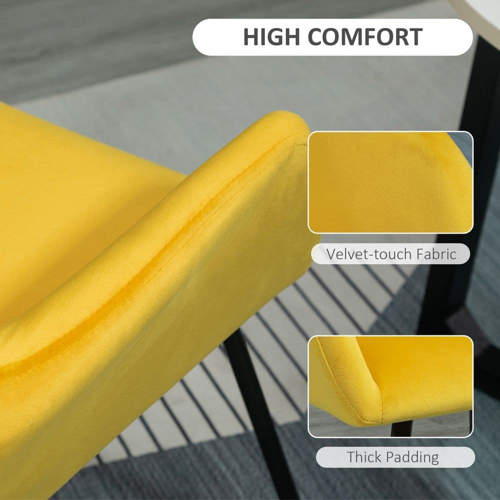image-Modern Accent Chair Velvet-Feel Upholstered Lounge Armchair Metal Base Yellow
