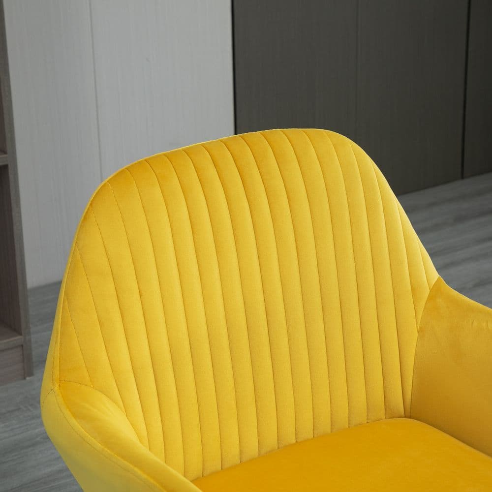 image-Modern Accent Chair Velvet-Feel Upholstered Lounge Armchair Metal Base Yellow