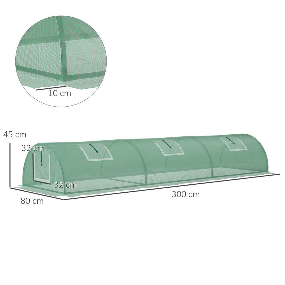 image-Outsunny PE Mini Greenhouse, 3m Portable Tunnel Green House with 5 Mesh Windows