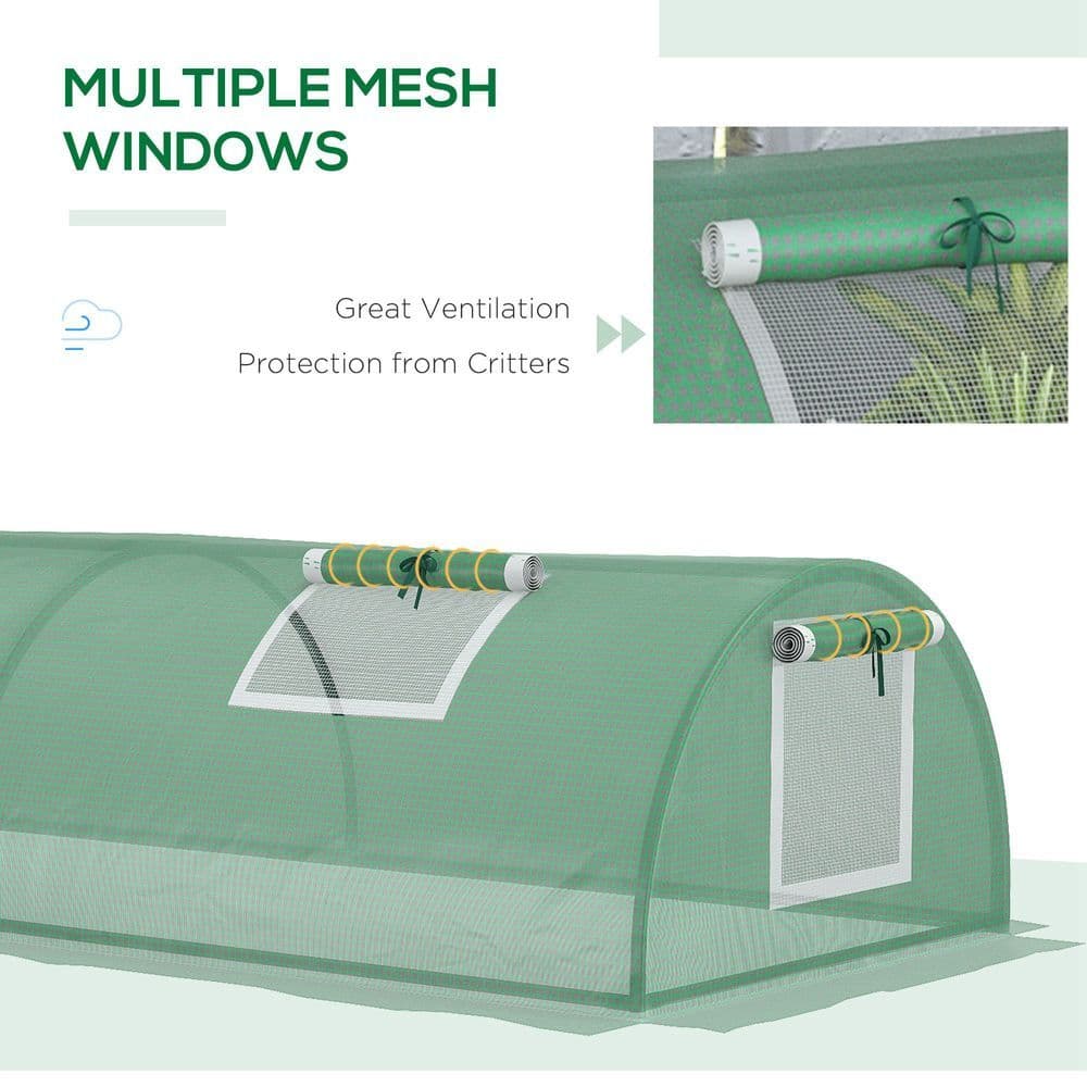 image-Outsunny PE Mini Greenhouse, 3m Portable Tunnel Green House with 5 Mesh Windows