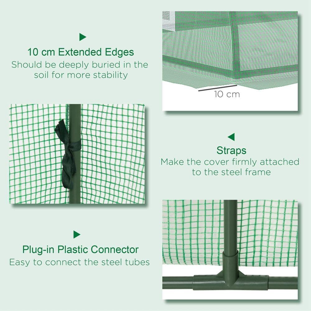image-Outsunny PE Mini Greenhouse, 3m Portable Tunnel Green House with 5 Mesh Windows