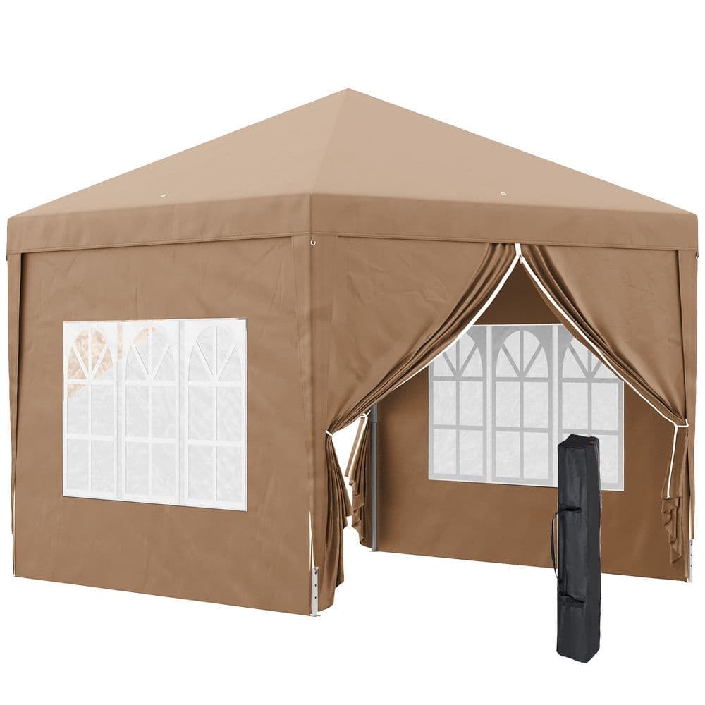 image-Outsunny 3x3 m Pop Up Gazebo Party Tent Canopy Marquee with Storage Bag Coffee