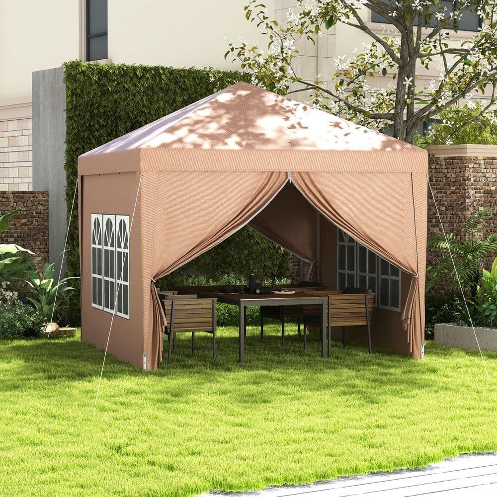 image-Outsunny 3x3 m Pop Up Gazebo Party Tent Canopy Marquee with Storage Bag Coffee