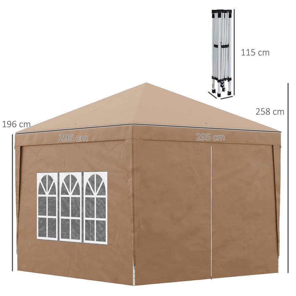 image-Outsunny 3x3 m Pop Up Gazebo Party Tent Canopy Marquee with Storage Bag Coffee