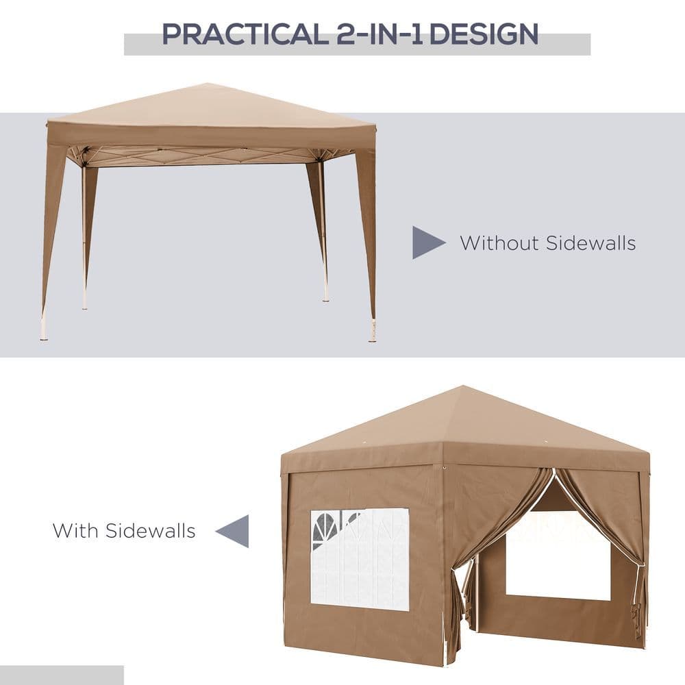 image-Outsunny 3x3 m Pop Up Gazebo Party Tent Canopy Marquee with Storage Bag Coffee