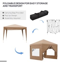 image-Outsunny 3x3 m Pop Up Gazebo Party Tent Canopy Marquee with Storage Bag Coffee