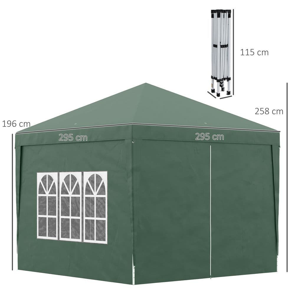 image-Outsunny 3mx3m Pop Up Gazebo Party Tent Canopy Marquee with Storage Bag Green
