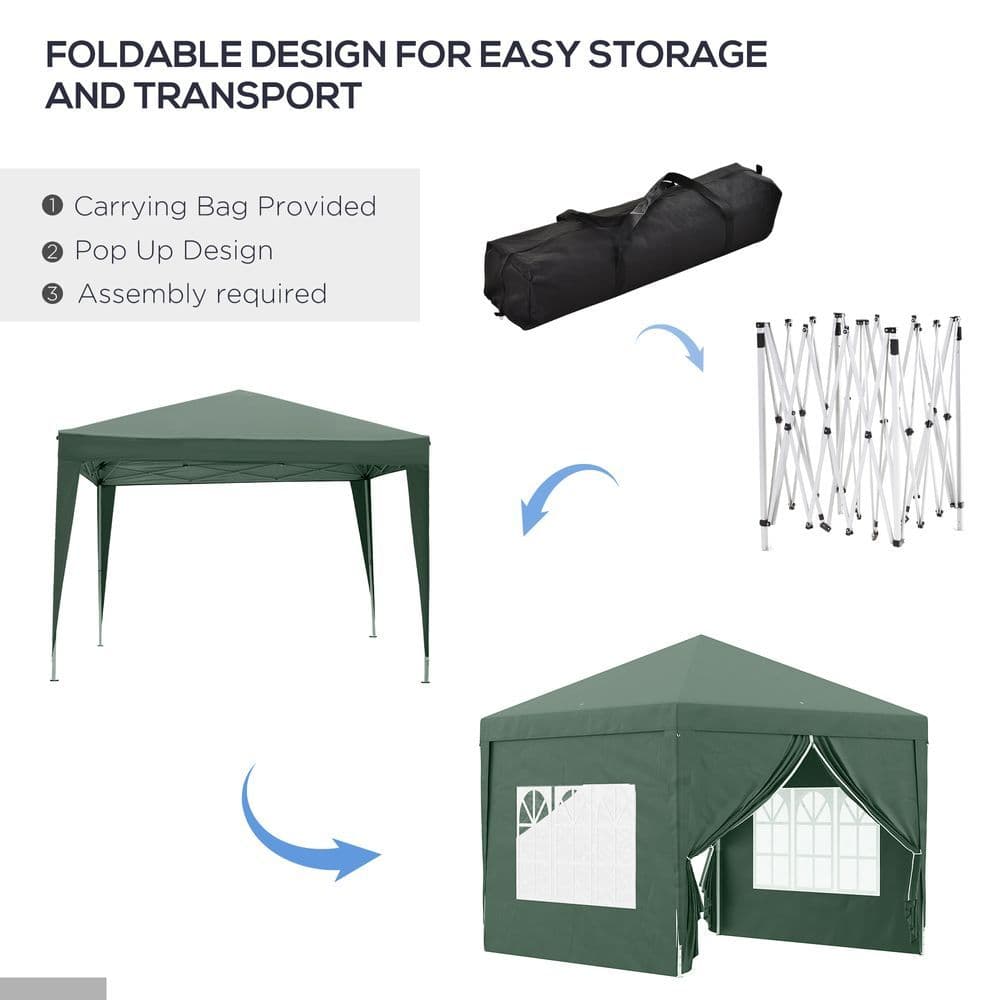 image-Outsunny 3mx3m Pop Up Gazebo Party Tent Canopy Marquee with Storage Bag Green
