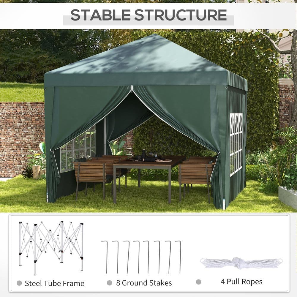 image-Outsunny 3mx3m Pop Up Gazebo Party Tent Canopy Marquee with Storage Bag Green