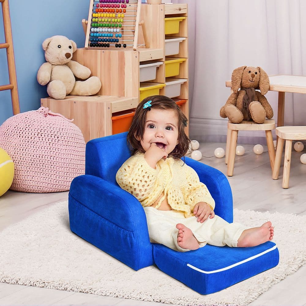 image-2 In 1 Kids Sofa Armchair Chair Fold Out Flip Open Baby Bed Couch Toddler Sofa