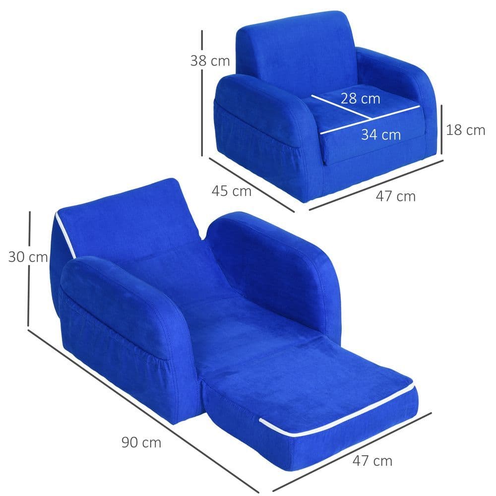 image-2 In 1 Kids Sofa Armchair Chair Fold Out Flip Open Baby Bed Couch Toddler Sofa
