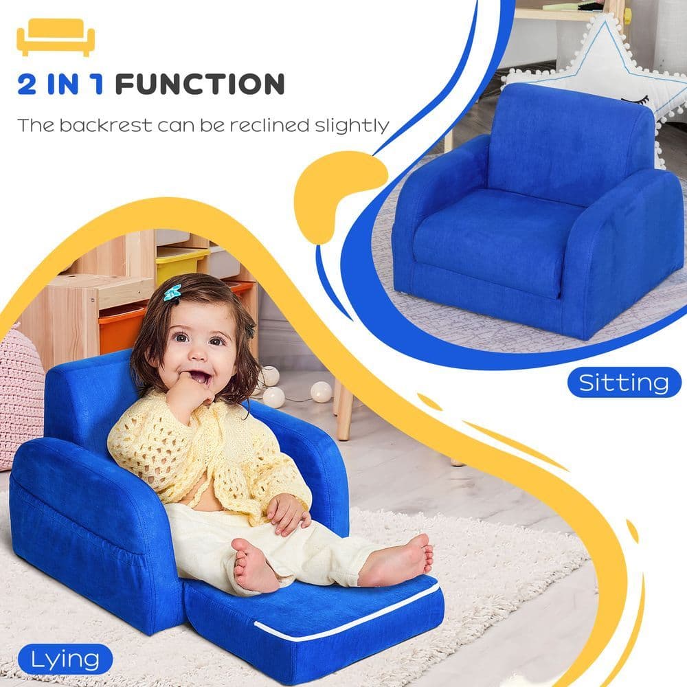 image-2 In 1 Kids Sofa Armchair Chair Fold Out Flip Open Baby Bed Couch Toddler Sofa