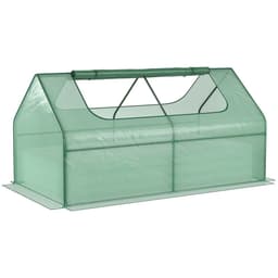 image-Outsunny Raised Garden Bed Planter Box with Greenhouse, Large Window, Green