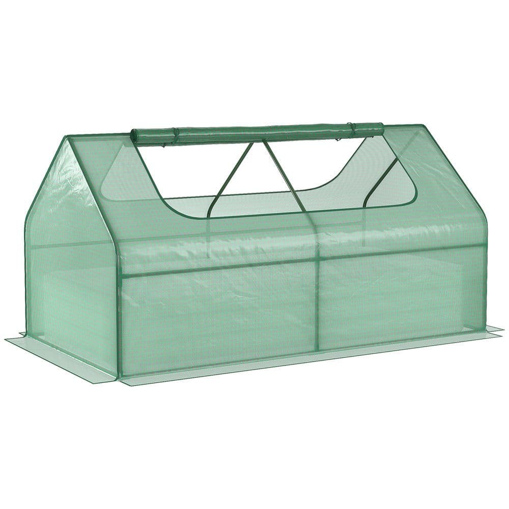 image-Outsunny Raised Garden Bed Planter Box with Greenhouse, Large Window, Green