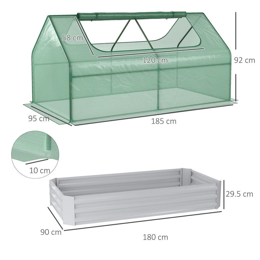 image-Outsunny Raised Garden Bed Planter Box with Greenhouse, Large Window, Green