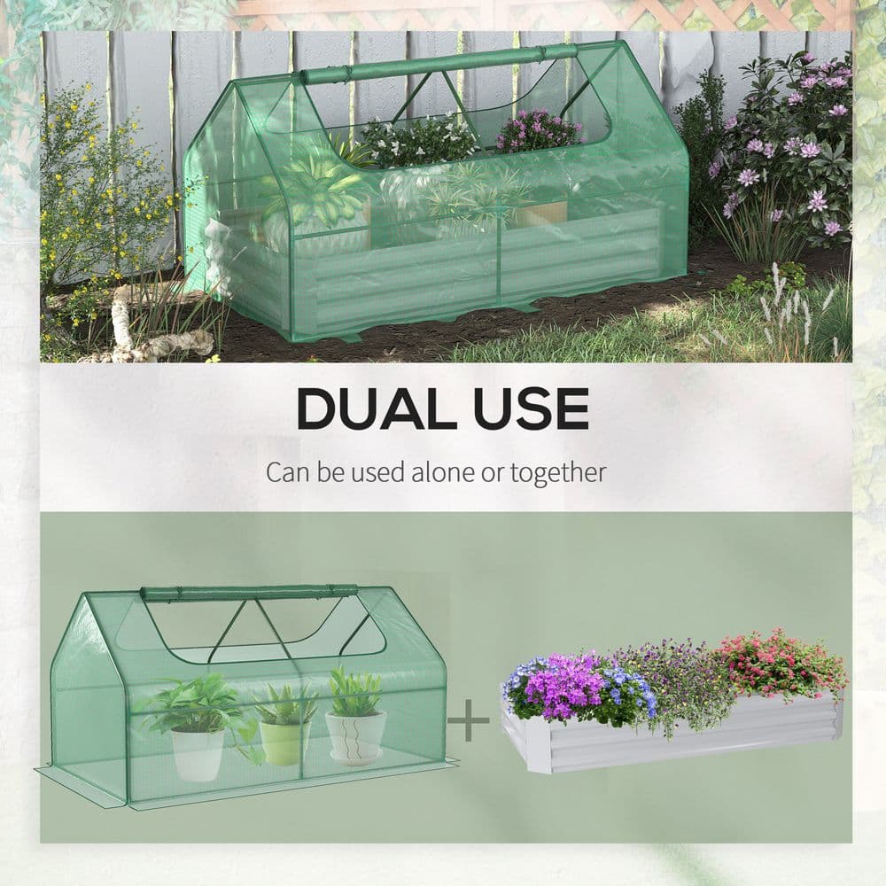 image-Outsunny Raised Garden Bed Planter Box with Greenhouse, Large Window, Green