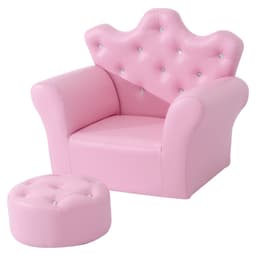 image-Children Kids Sofa Set Armchair Chair Seat With Free Footstool PU Leather Pink