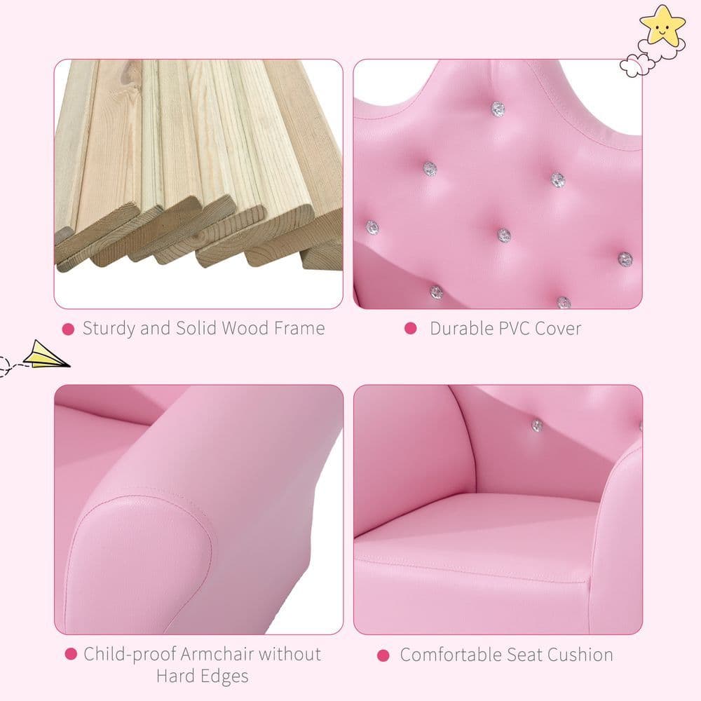 image-Children Kids Sofa Set Armchair Chair Seat With Free Footstool PU Leather Pink