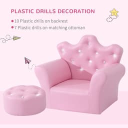 image-Children Kids Sofa Set Armchair Chair Seat With Free Footstool PU Leather Pink