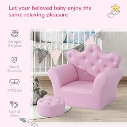 image-Children Kids Sofa Set Armchair Chair Seat With Free Footstool PU Leather Pink