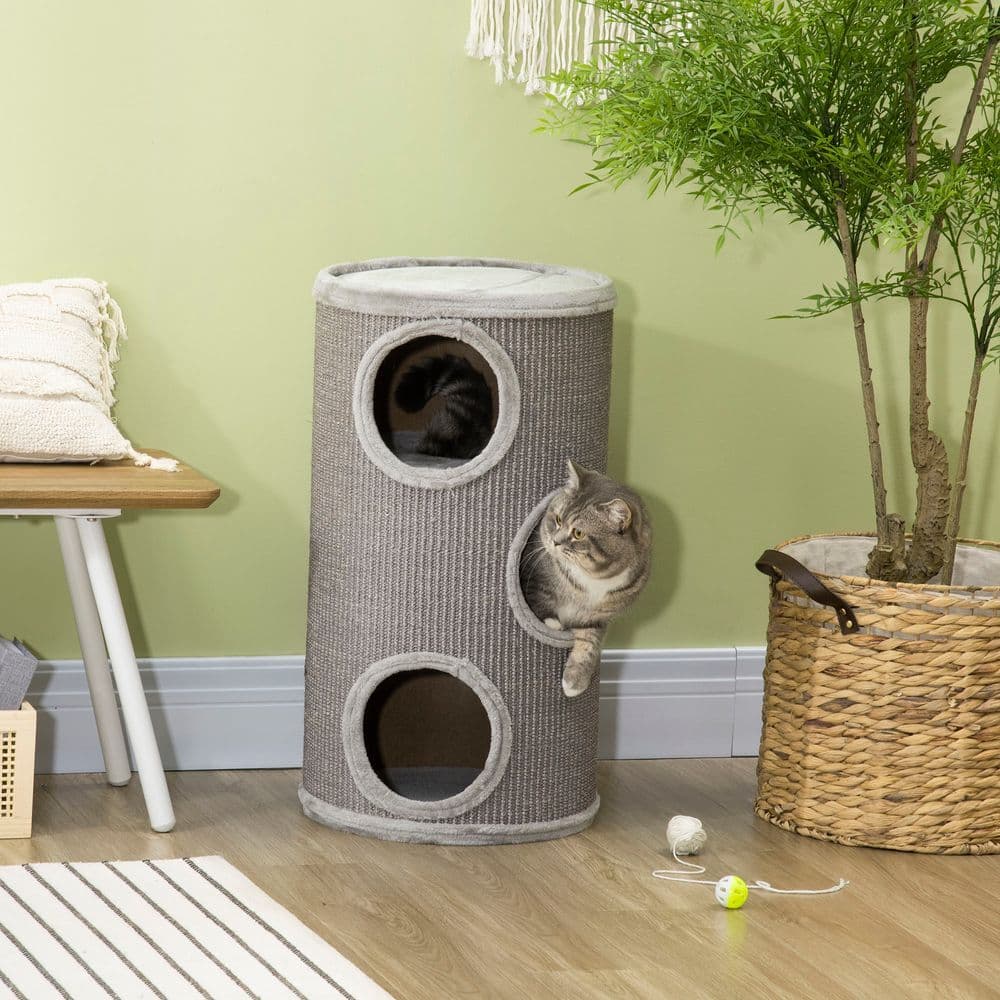 image-Cat Barrel Kitten Tree Tower for Indoor Cats, Covered with Sisal, Cosy Platform